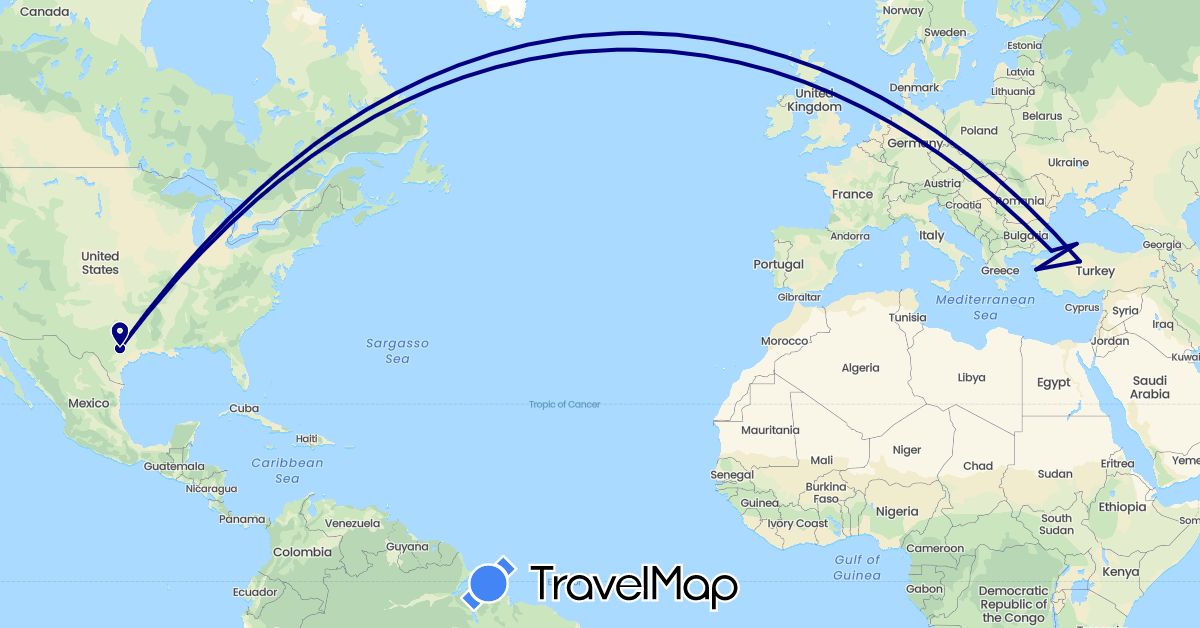 TravelMap itinerary: driving in Turkey, United States (Asia, North America)